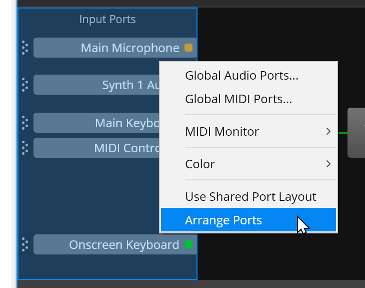 Input Ports Context Menu