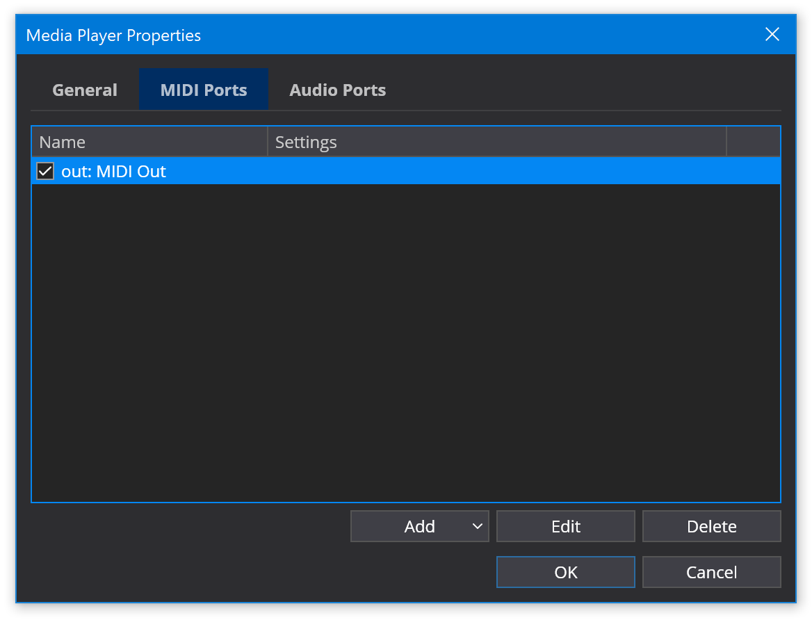 Media Player MIDI Ports