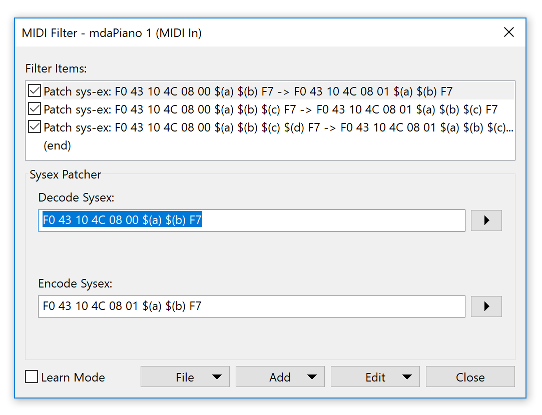 Sysex Patcher MIDI Filter