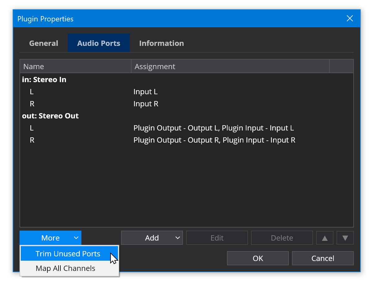 Trim Unused Ports for a Single plugin