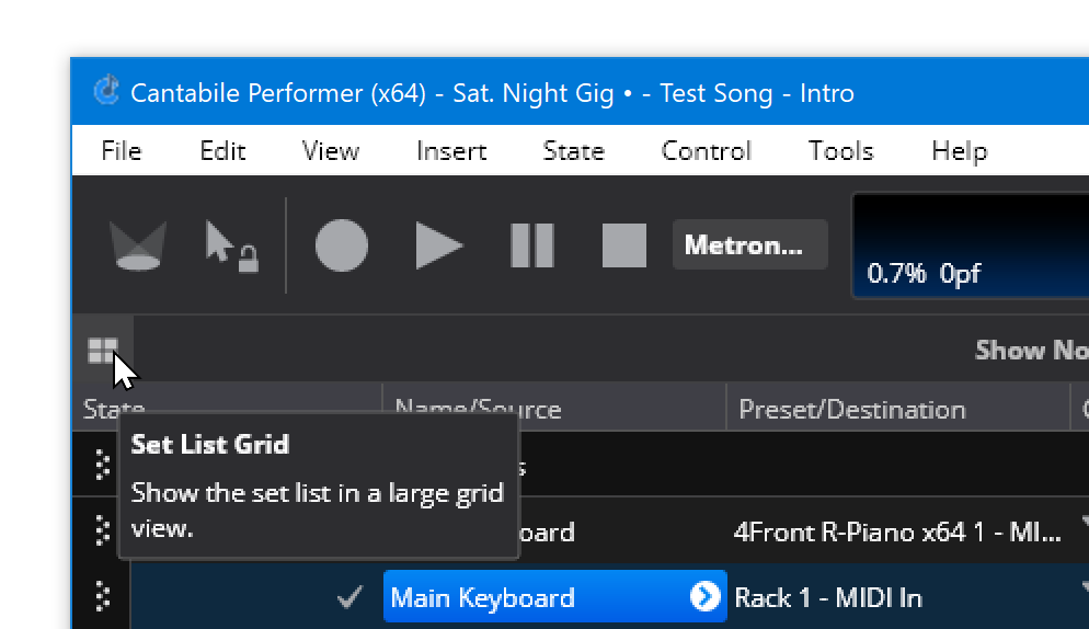 Set List Grid Button